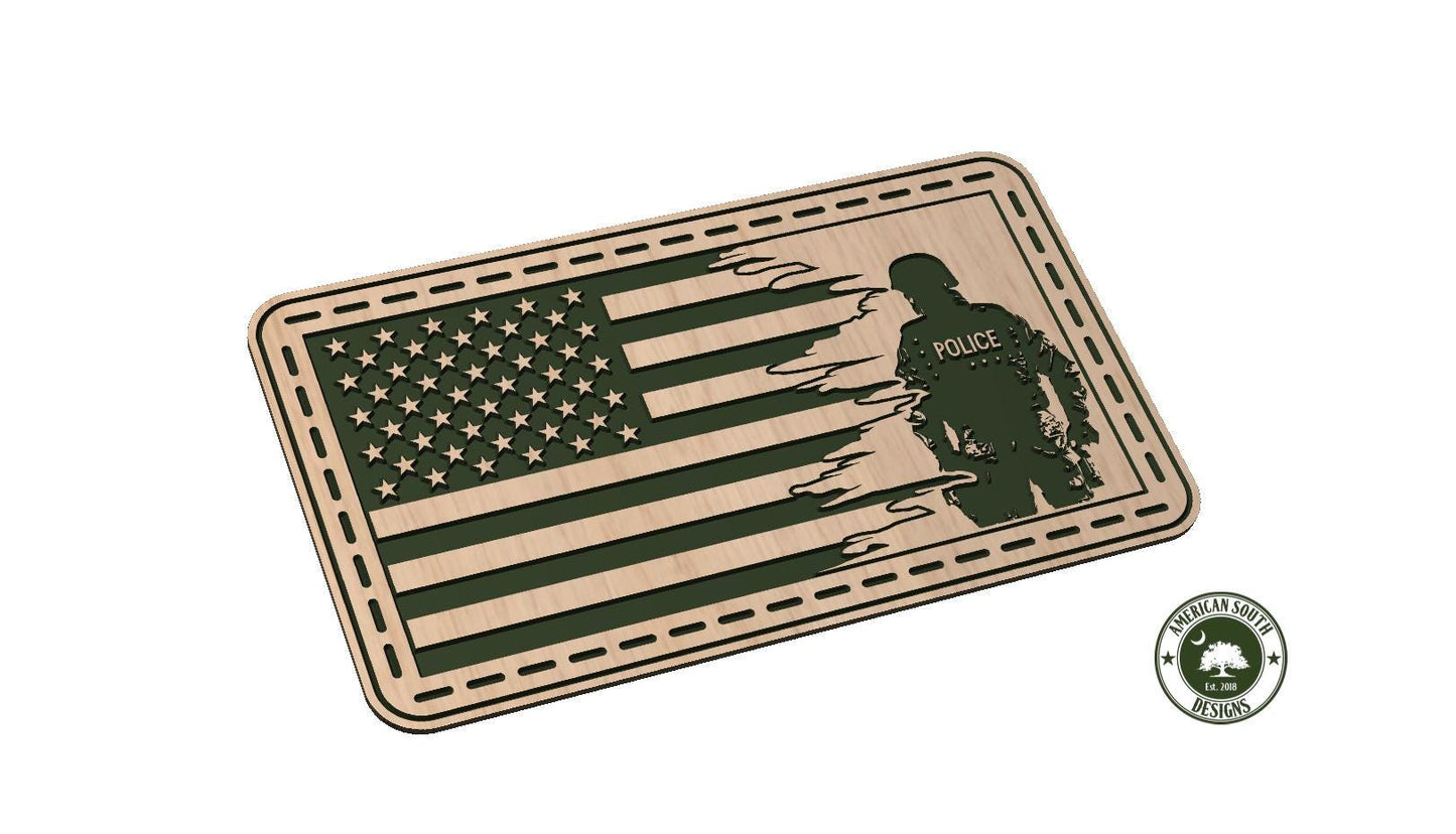 Tattered Flag with Police - Stitching - SVG - Digital Download