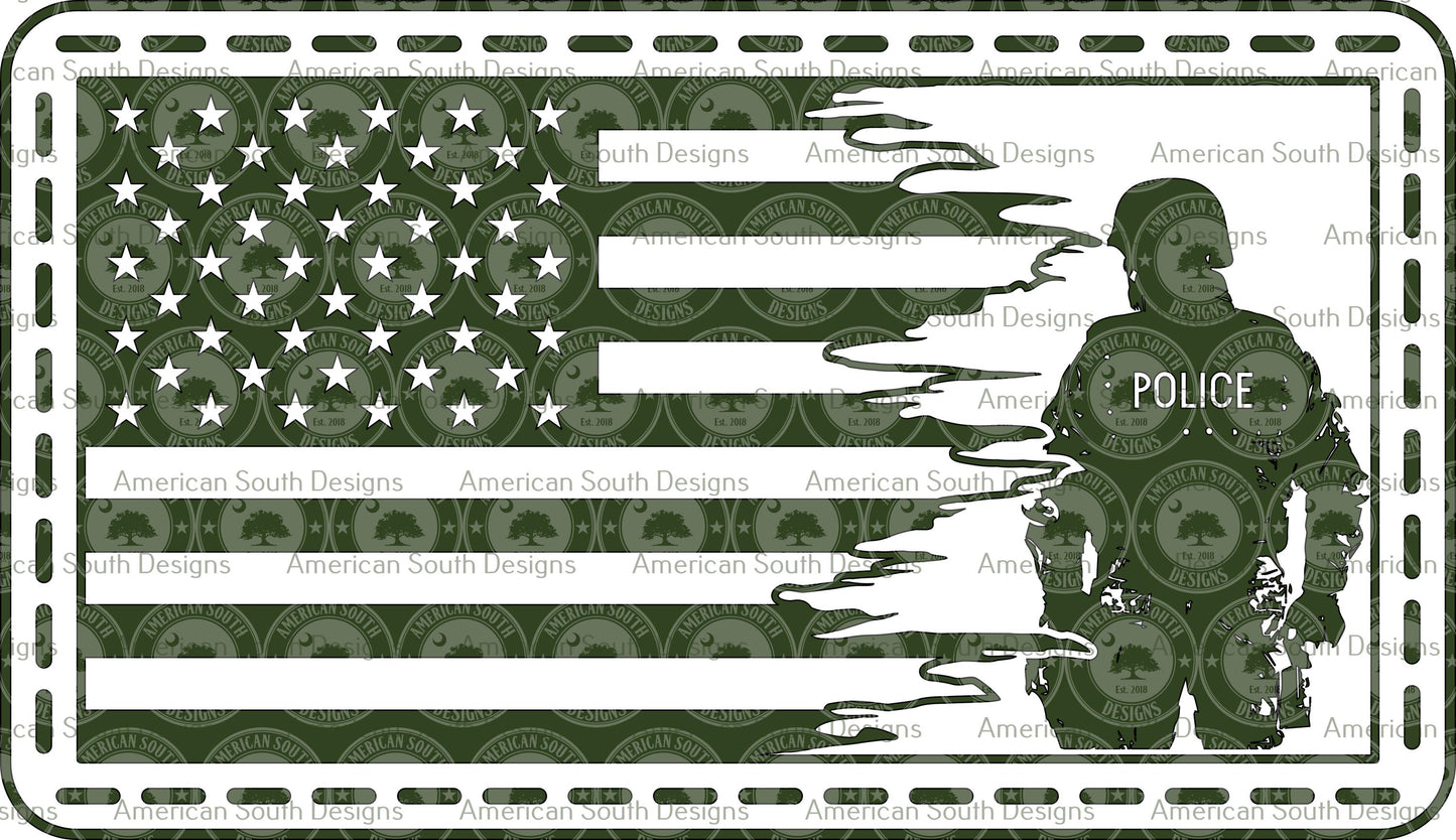 Tattered Flag with Police - Stitching - SVG - Digital Download