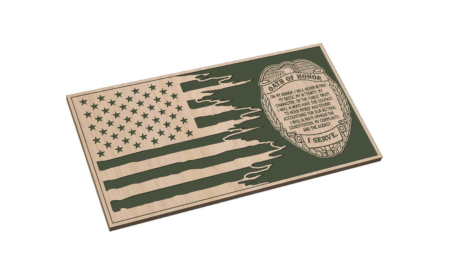 Distressed Tattered Flag with Oath of Honor Badge - SVG - Digital Download