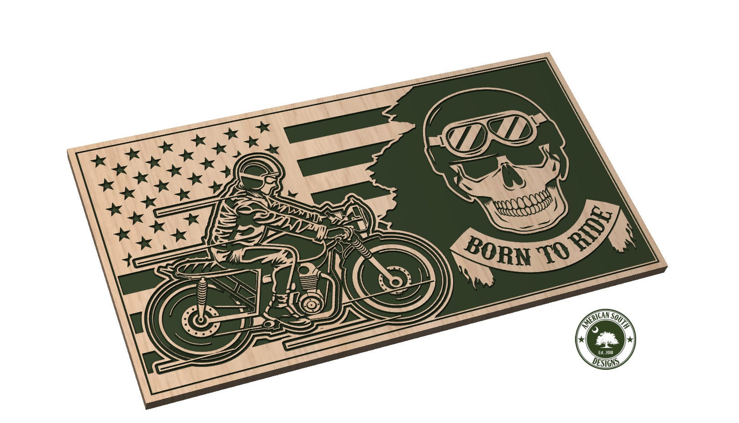 Tattered 3 Flag - Motorcycle Born to Ride - SVG - Digital Download