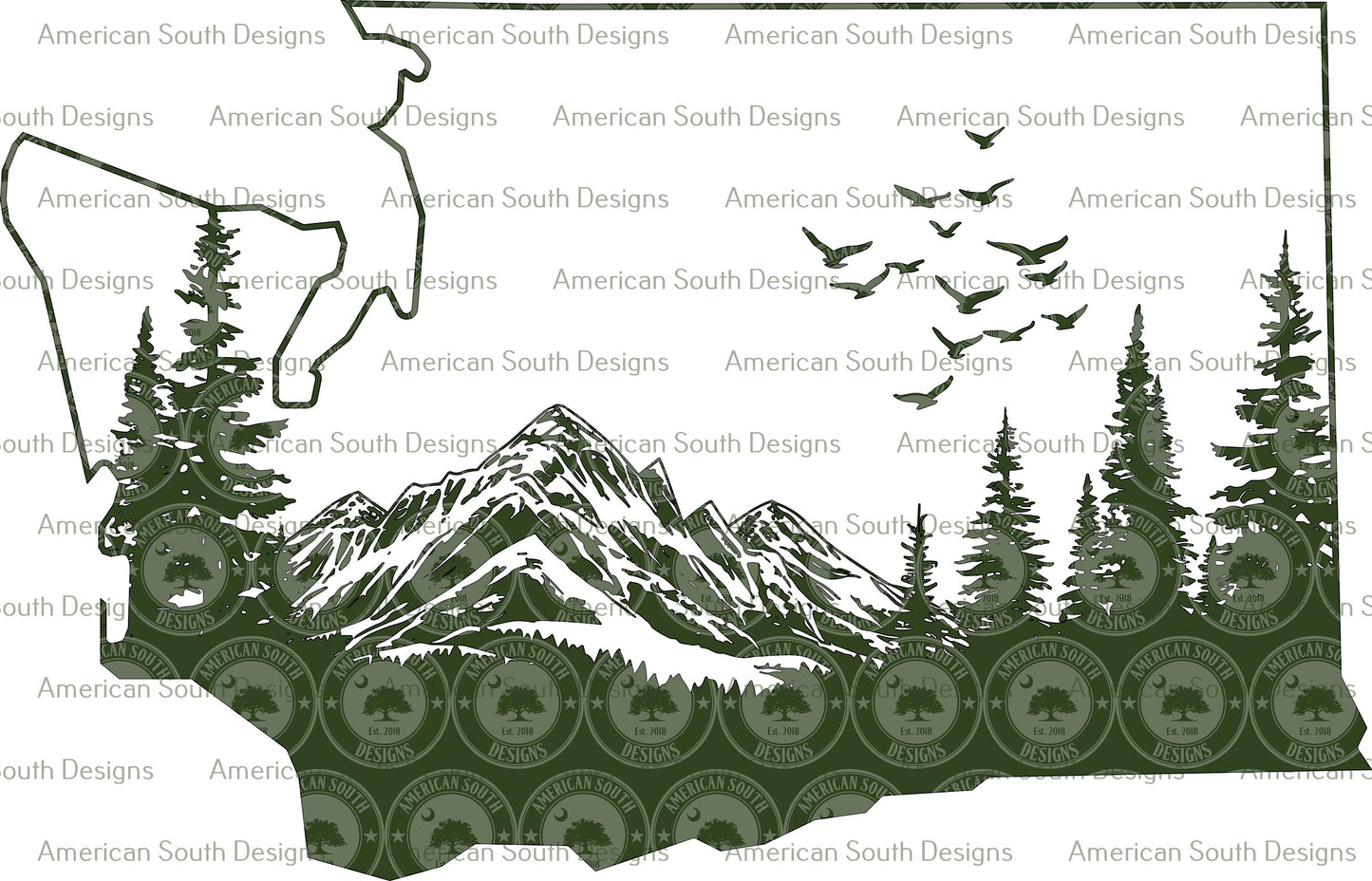 Washington State with Mountains - SVG - Digital Download